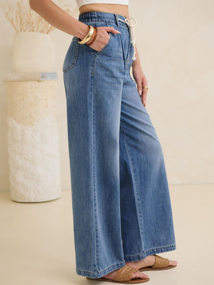 ANRABESS Womens Wide Leg Jeans High Waisted Trendy Drawstring Denim Pants Casual Relaxed Fit Trouser with Pockets