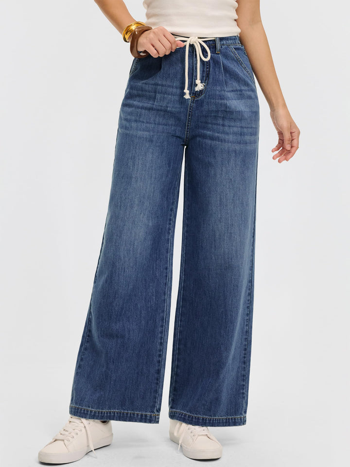 ANRABESS Womens Wide Leg Jeans High Waisted Trendy Drawstring Denim Pants Casual Relaxed Fit Trouser with Pockets