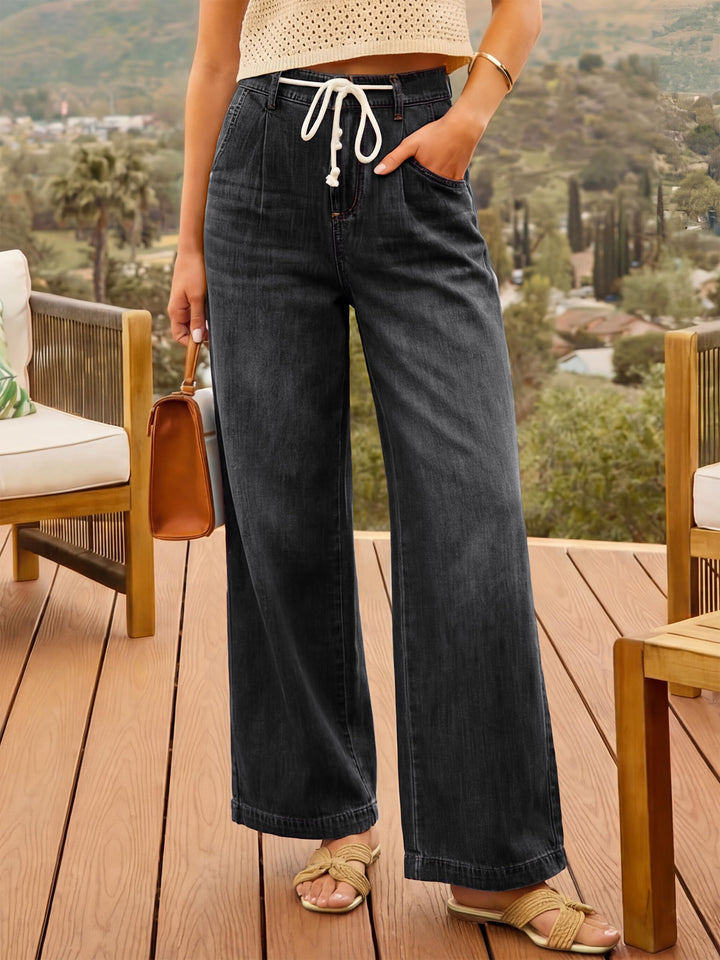 ANRABESS Womens Wide Leg Jeans High Waisted Trendy Drawstring Denim Pants Casual Relaxed Fit Trouser with Pockets