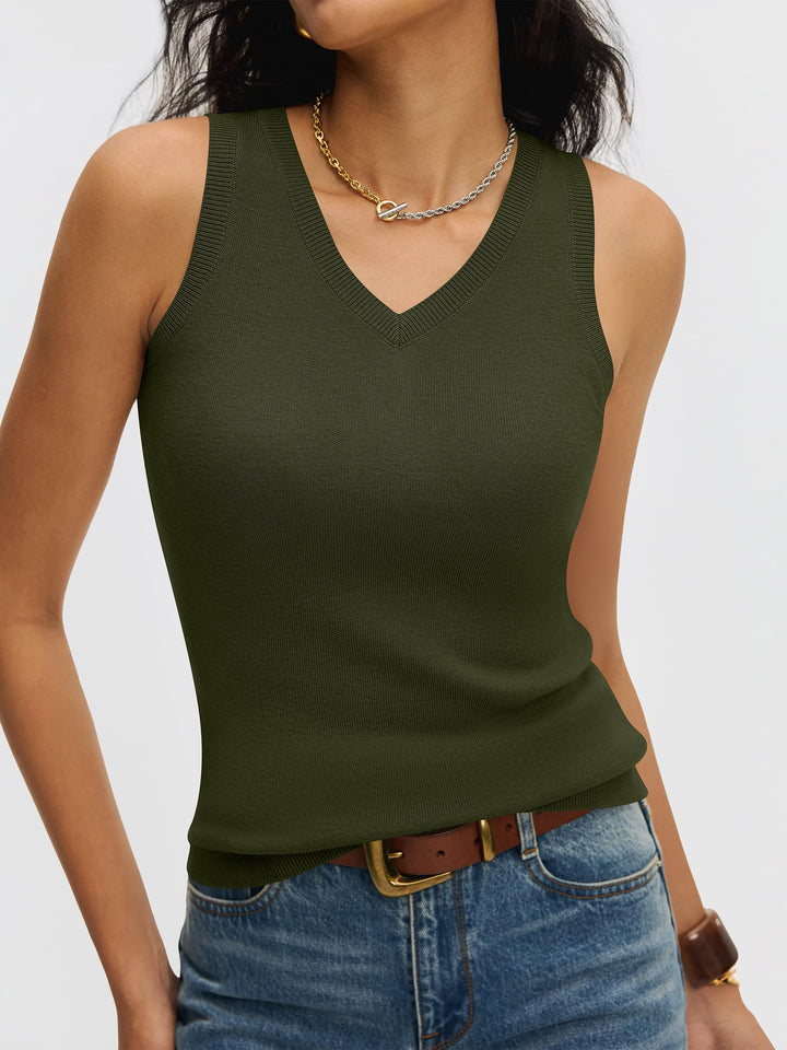 ANRABESS Women's V-Neck Wool Blend Tank Top