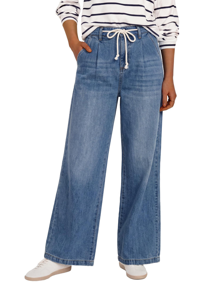 ANRABESS Womens Wide Leg Jeans High Waisted Trendy Drawstring Denim Pants Casual Relaxed Fit Trouser with Pockets