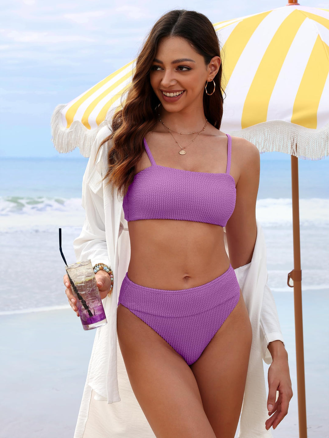 ANRABESS Tummy Control 2 Piece Swimsuits for Women High Waisted Bikini Sets Ribbed Textured Bathing Suits Beach Swimwear
