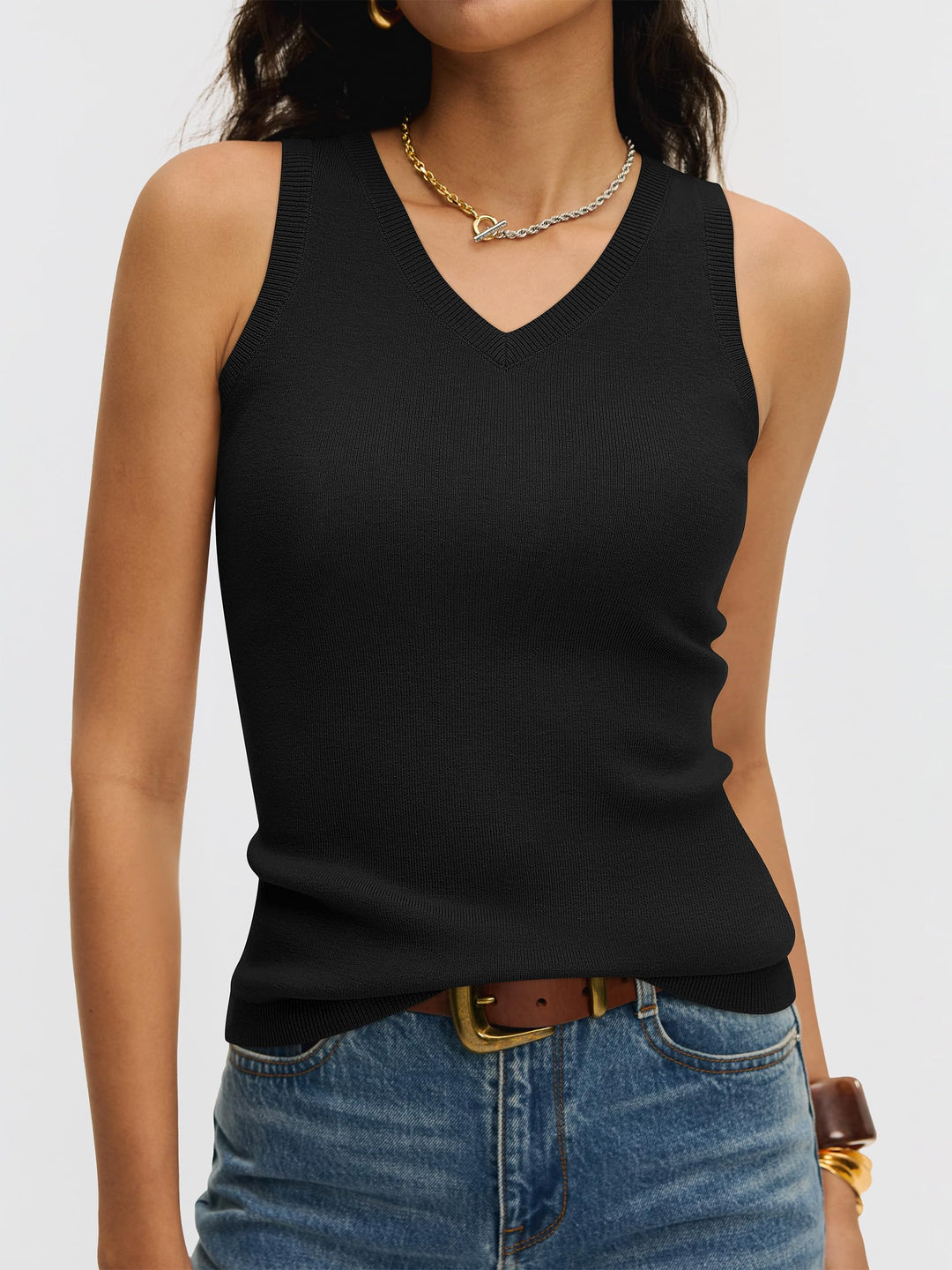 ANRABESS Women's V-Neck Wool Blend Tank Top