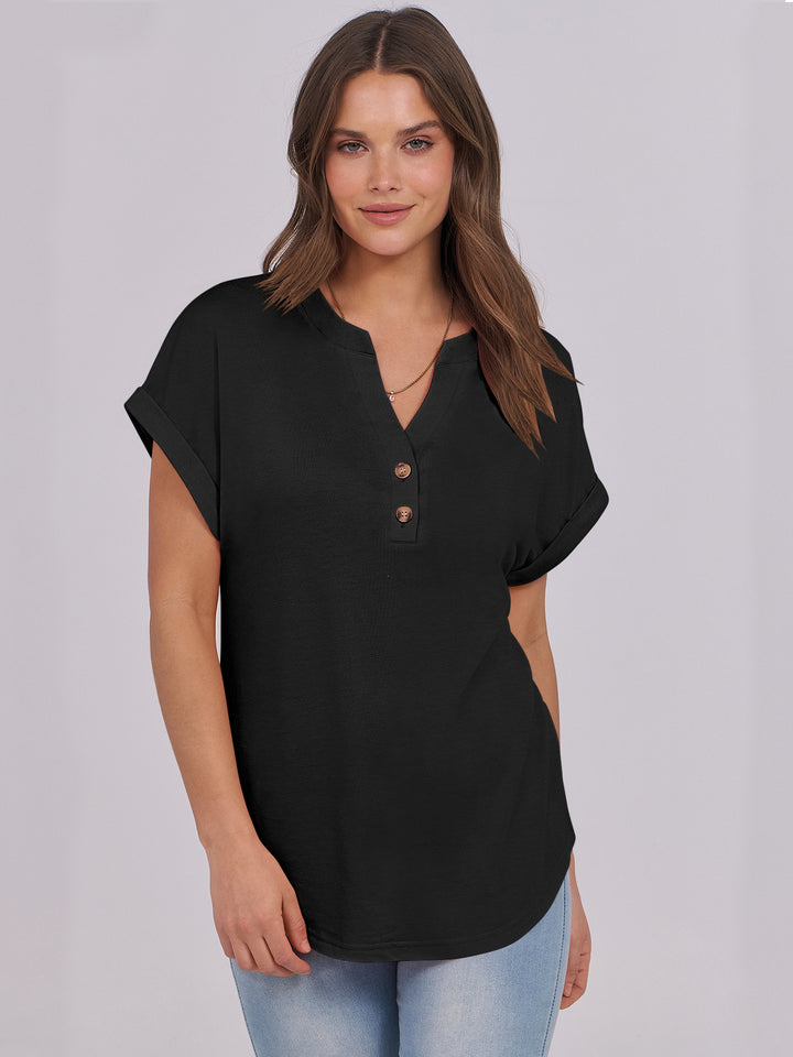 ANRABESS Womens Short Sleeve Henley Tops V Neck Dressy Casual Blouses Summer Trendy Tee Shirts 2026 Vacation Fashion Clothes