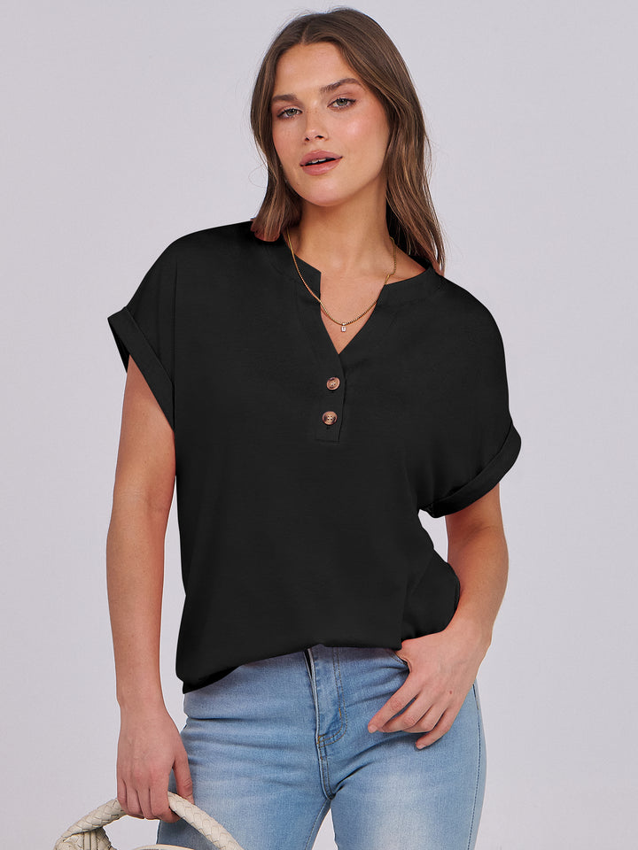 ANRABESS Womens Short Sleeve Henley Tops V Neck Dressy Casual Blouses Summer Trendy Tee Shirts 2026 Vacation Fashion Clothes