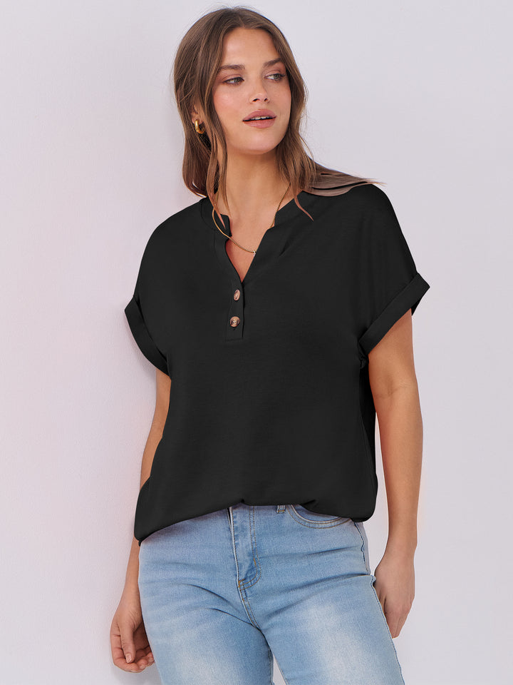 ANRABESS Womens Short Sleeve Henley Tops V Neck Dressy Casual Blouses Summer Trendy Tee Shirts 2026 Vacation Fashion Clothes