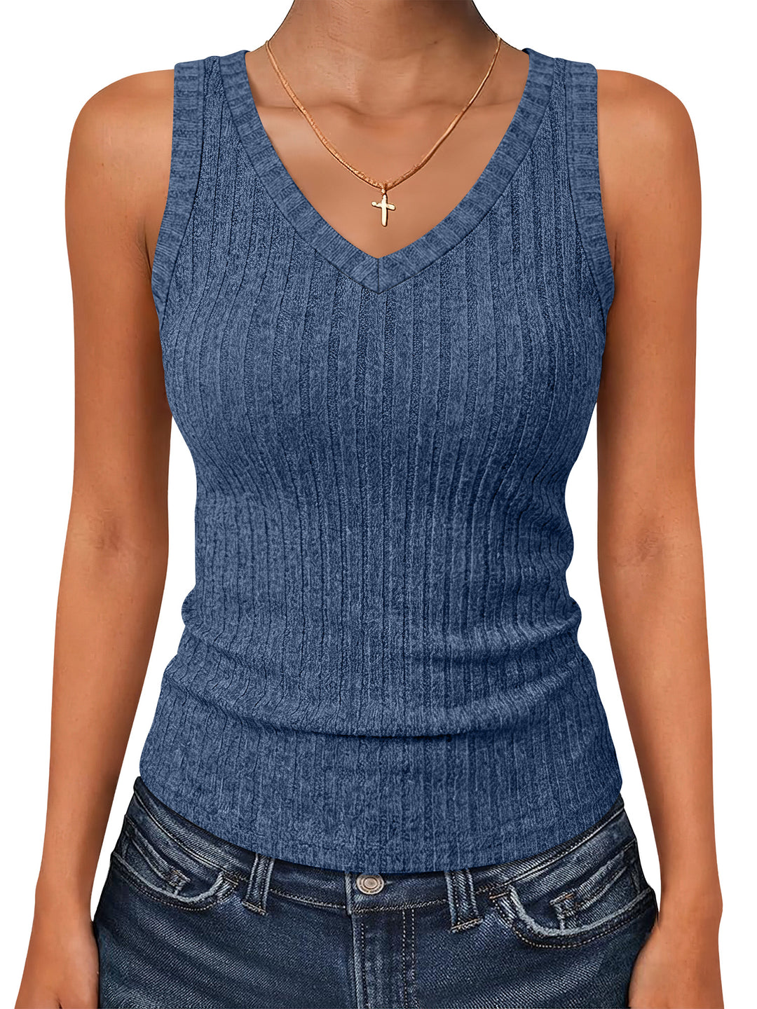 ANRABESS Women’s V Neck Tank Tops, Soft Comfy Ribbed Knit, Slim Fitted Going Out Shirts, Summer Outfits for Travel Work Daily