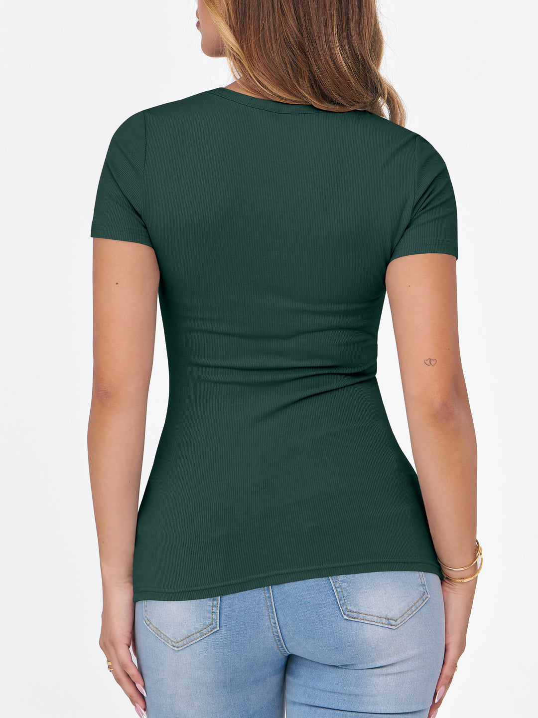 ANRABESS Womens Short Sleeve Tops Crewneck Ribbed Knit Slim Fit Basic Tee Casual Summer Fitted T Shirt
