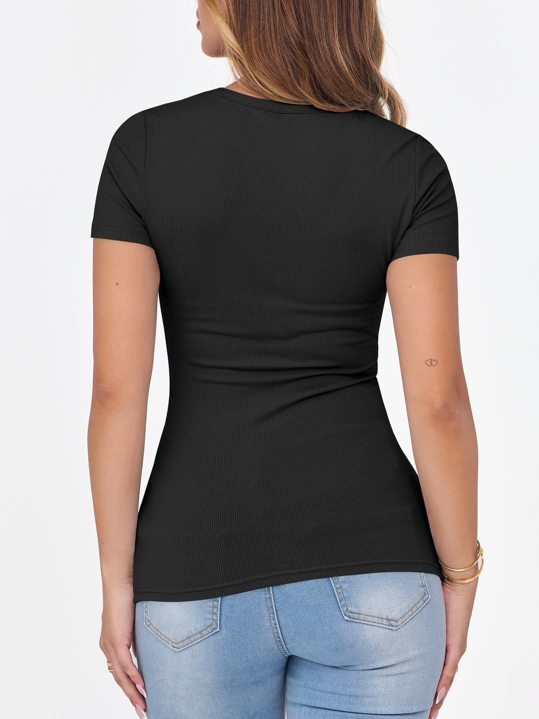 ANRABESS Womens Short Sleeve Tops Crewneck Ribbed Knit Slim Fit Basic Tee Casual Summer Fitted T Shirt