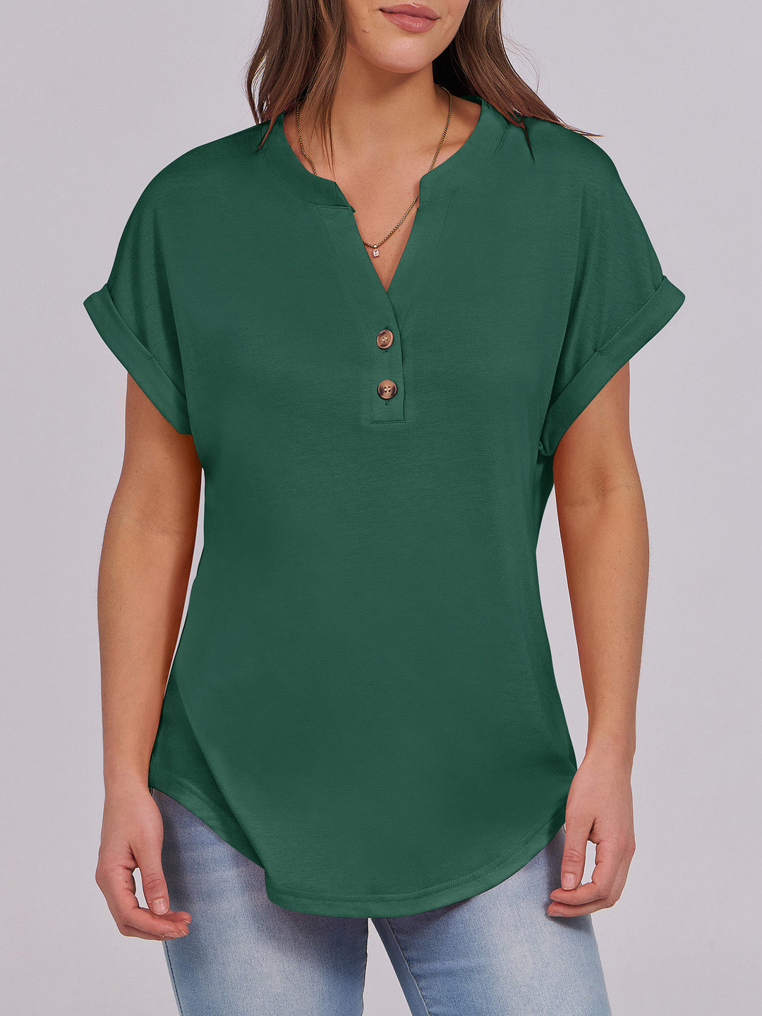 ANRABESS Womens Short Sleeve Henley Tops V Neck Dressy Casual Blouses Summer Trendy Tee Shirts 2026 Vacation Fashion Clothes