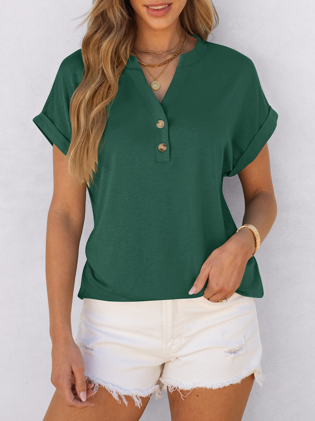 ANRABESS Womens Short Sleeve Henley Tops V Neck Dressy Casual Blouses Summer Trendy Tee Shirts 2026 Vacation Fashion Clothes
