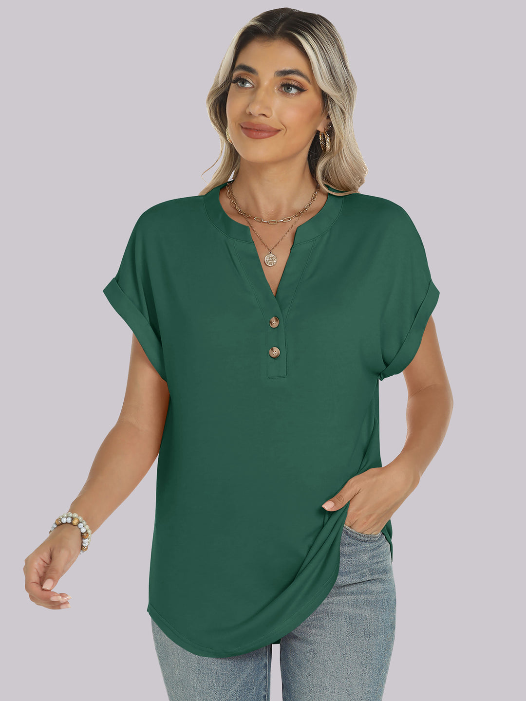 ANRABESS Womens Short Sleeve Henley Tops V Neck Dressy Casual Blouses Summer Trendy Tee Shirts 2026 Vacation Fashion Clothes