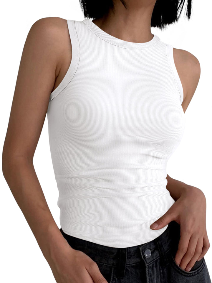 ANRABESS Womens Tank Tops High Neck Sleeveless Ribbed Racerback Top Slim Fit Basic Summer Shirt