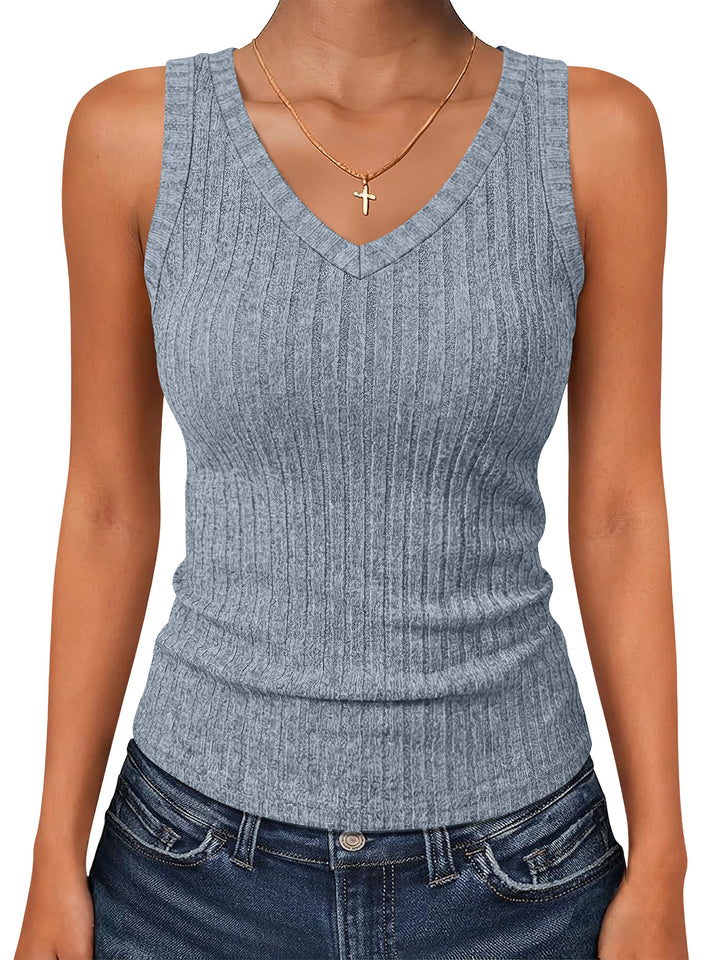 ANRABESS Women’s V Neck Tank Tops, Soft Comfy Ribbed Knit, Slim Fitted Going Out Shirts, Summer Outfits for Travel Work Daily