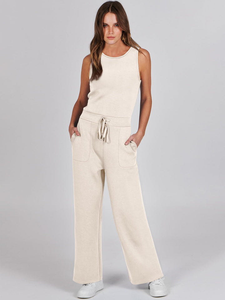 ANRABESS Women's Sleeveless Wide Leg Casual Jumpsuit