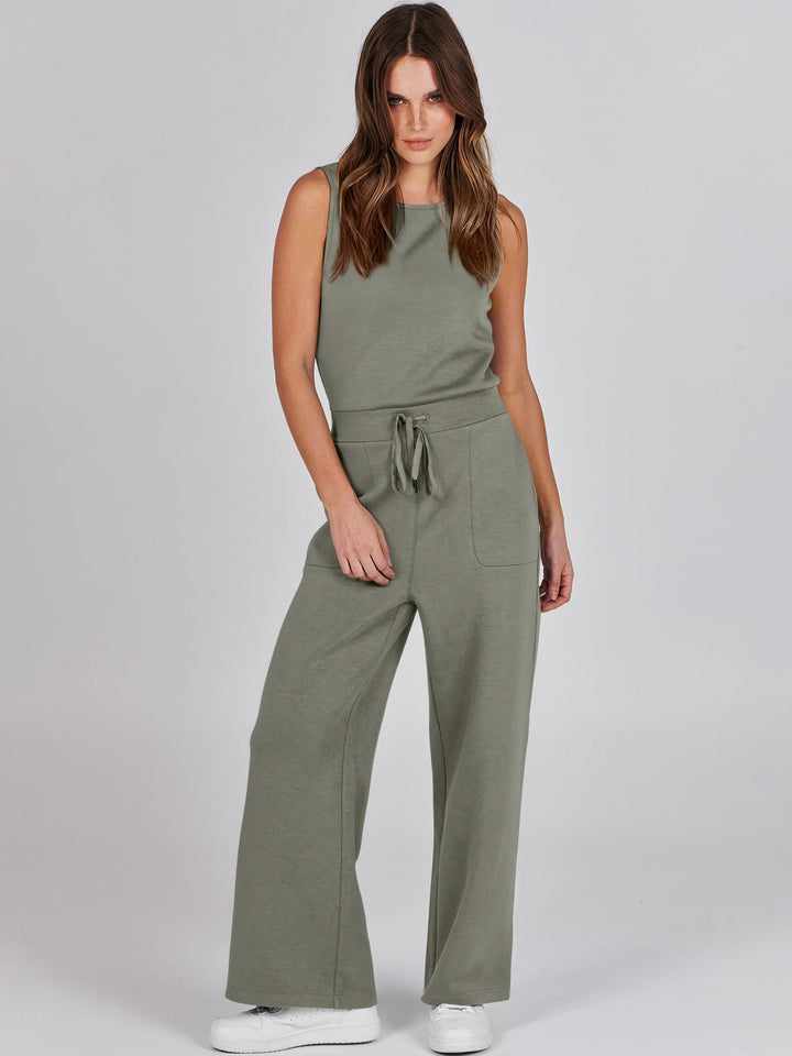 ANRABESS Women's Sleeveless Wide Leg Casual Jumpsuit