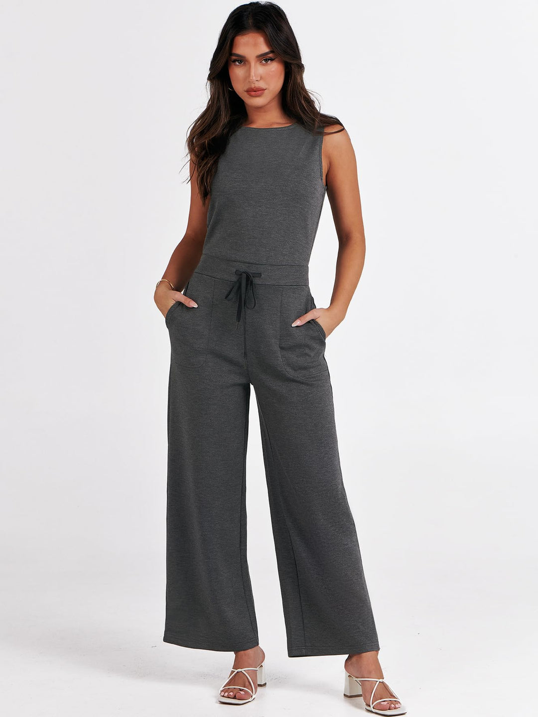ANRABESS Women's Sleeveless Wide Leg Casual Jumpsuit