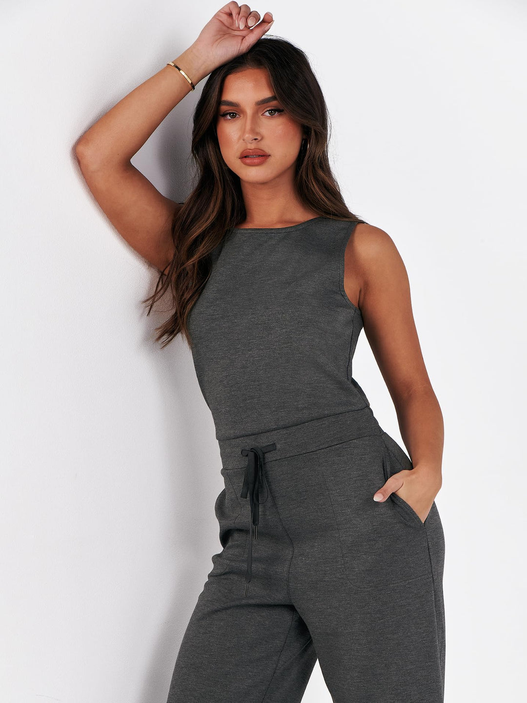 ANRABESS Women's Sleeveless Wide Leg Casual Jumpsuit