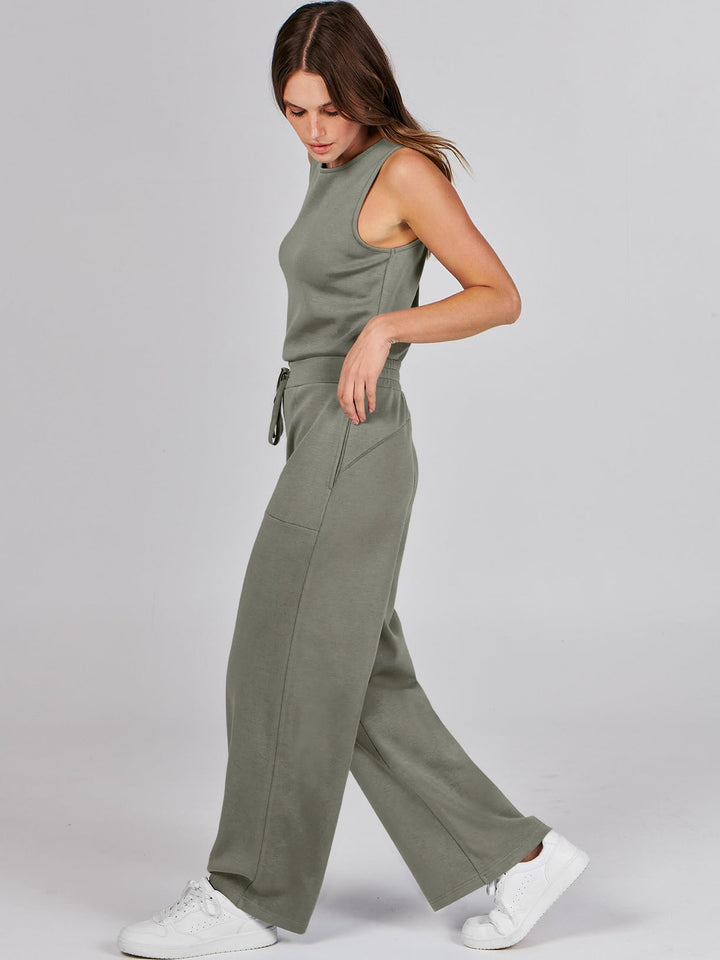 ANRABESS Women's Sleeveless Wide Leg Casual Jumpsuit