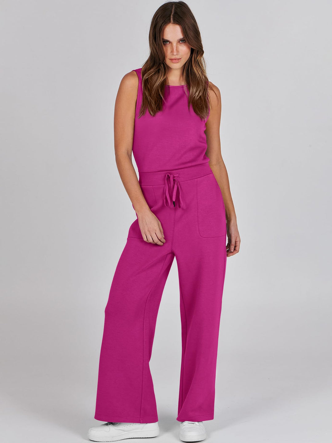 ANRABESS Women's Sleeveless Wide Leg Casual Jumpsuit