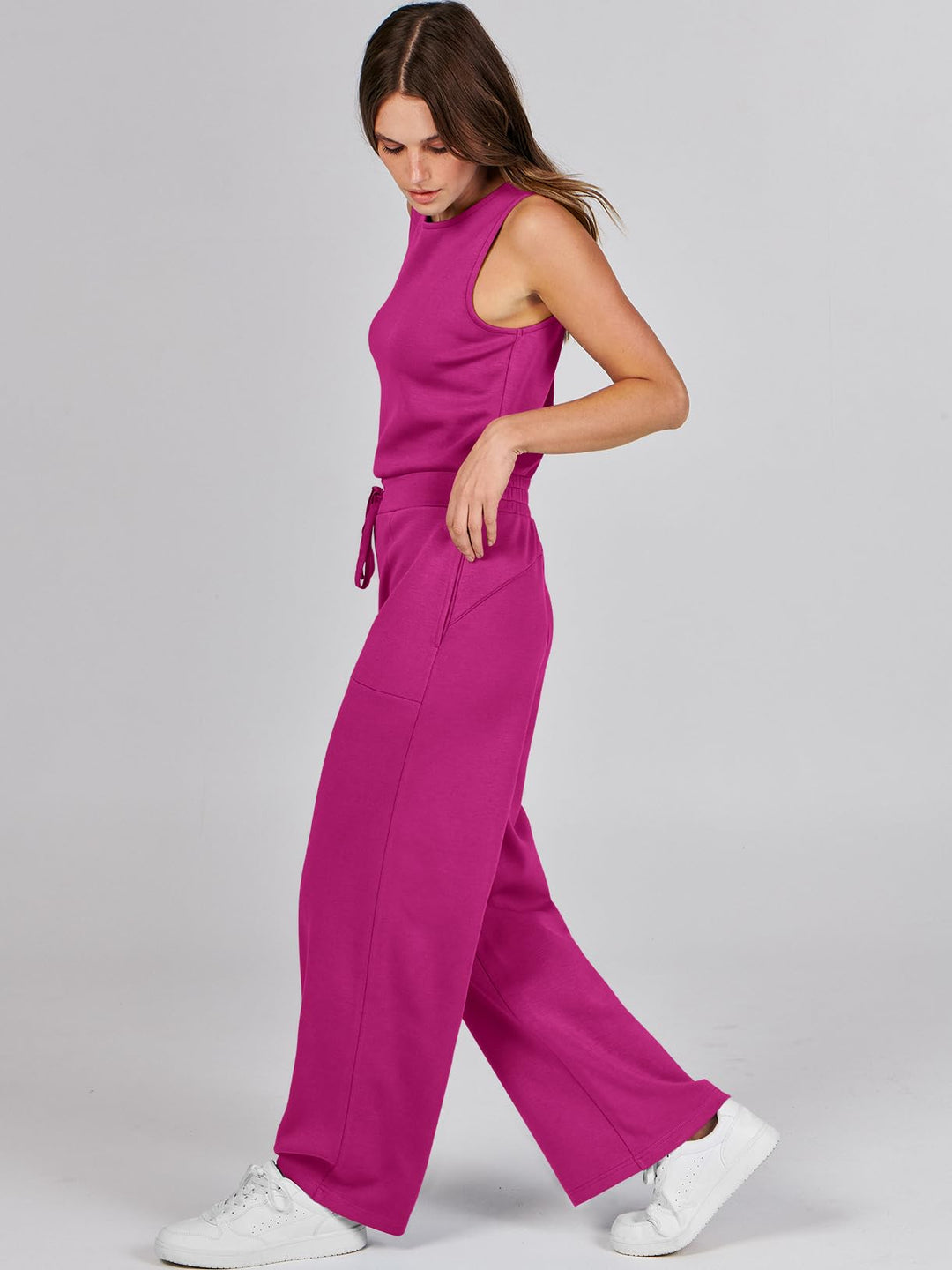 ANRABESS Women's Sleeveless Wide Leg Casual Jumpsuit