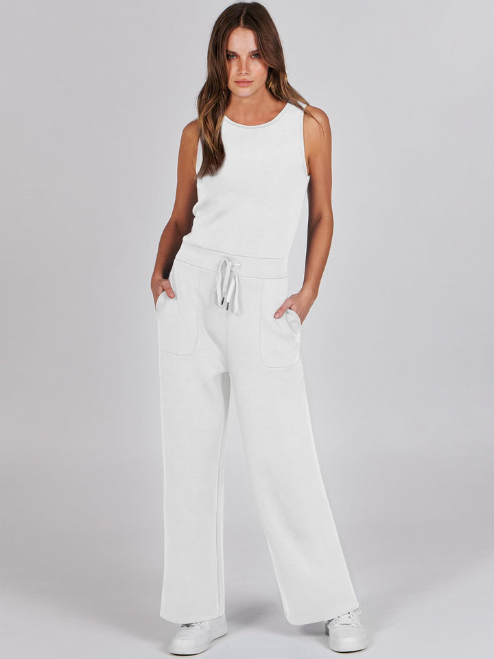 ANRABESS Women's Sleeveless Wide Leg Casual Jumpsuit