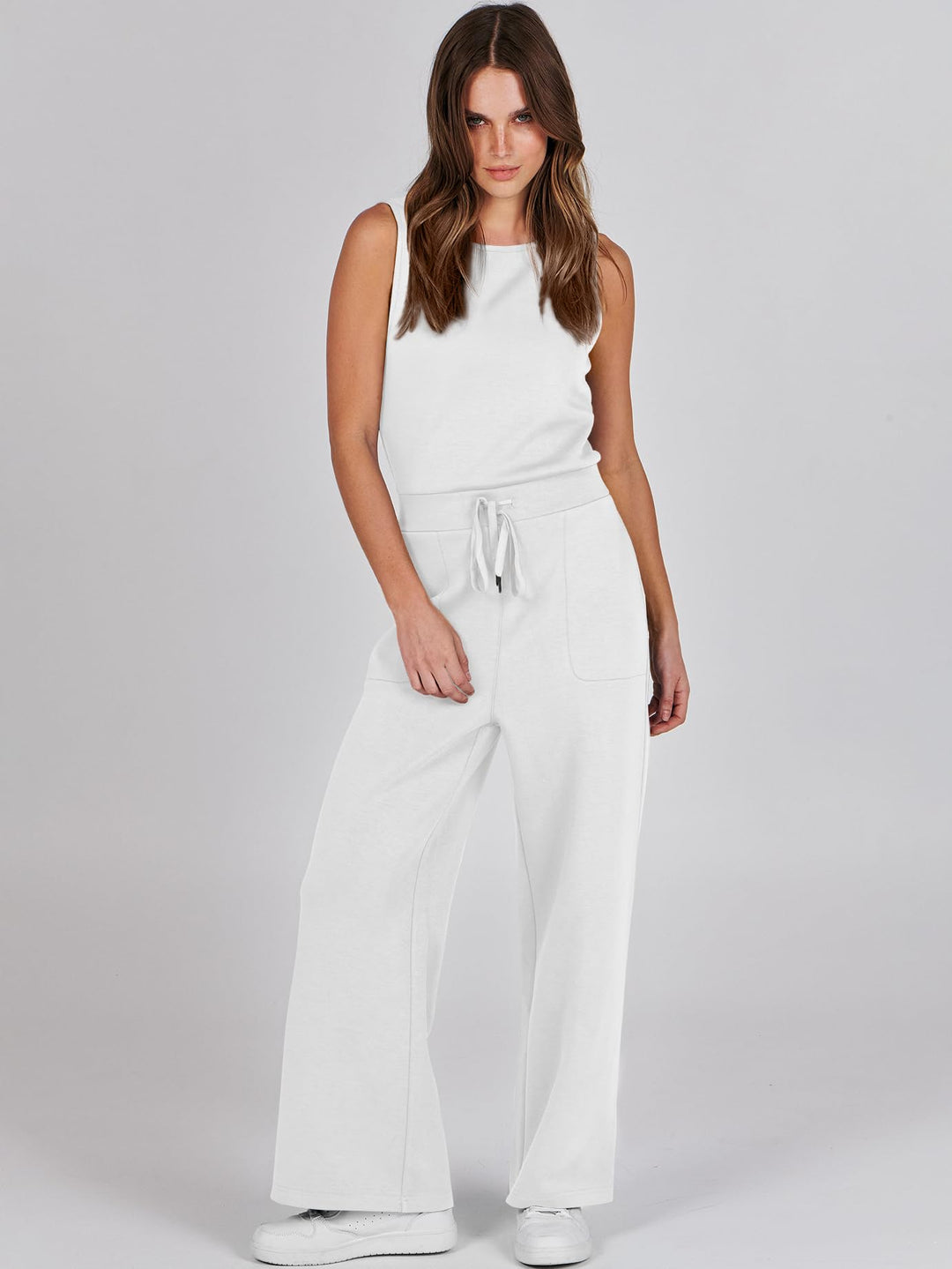 ANRABESS Women's Sleeveless Wide Leg Casual Jumpsuit
