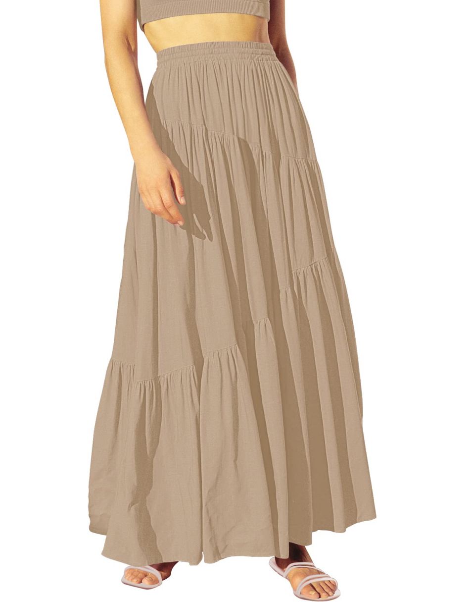 ANRABESS Boho High Waist Pleated A-Line Maxi Skirt