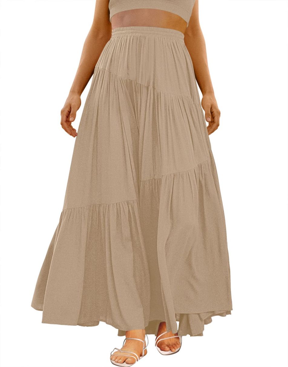 ANRABESS Boho High Waist Pleated A-Line Maxi Skirt