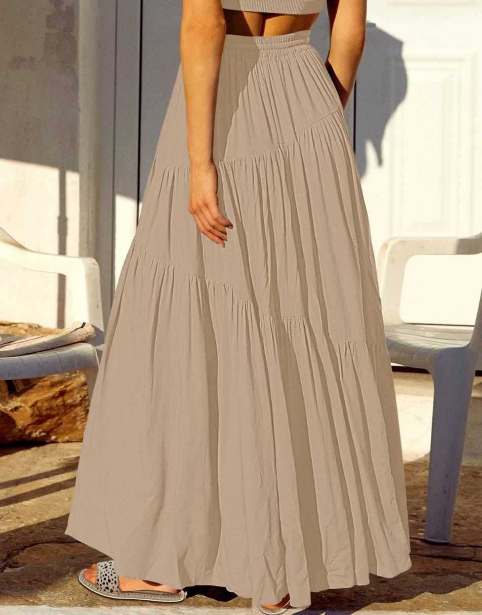 ANRABESS Boho High Waist Pleated A-Line Maxi Skirt