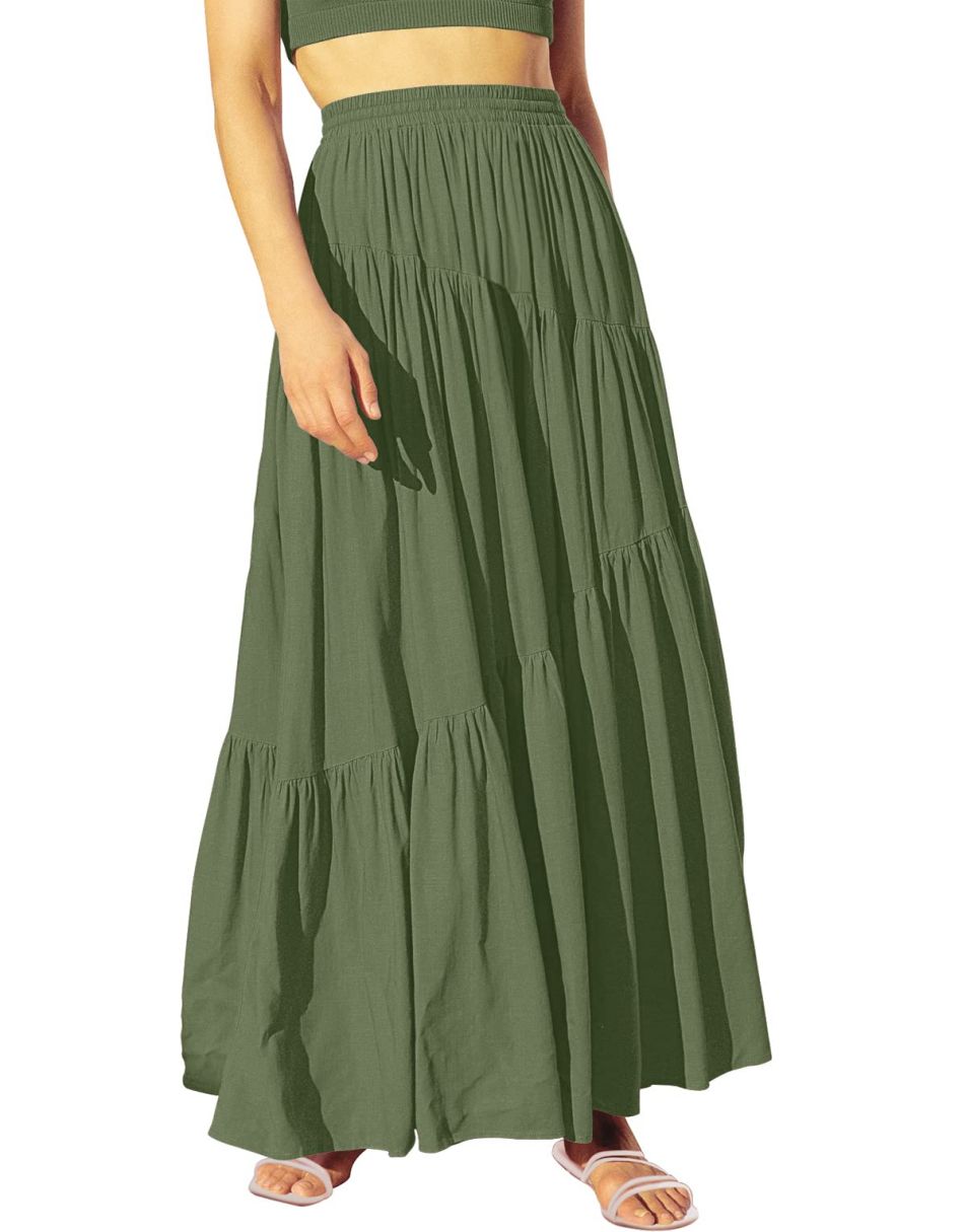 ANRABESS Boho High Waist Pleated A-Line Maxi Skirt