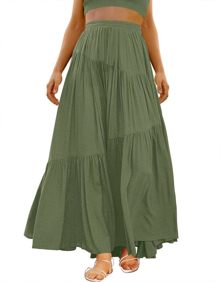 ANRABESS Boho High Waist Pleated A-Line Maxi Skirt
