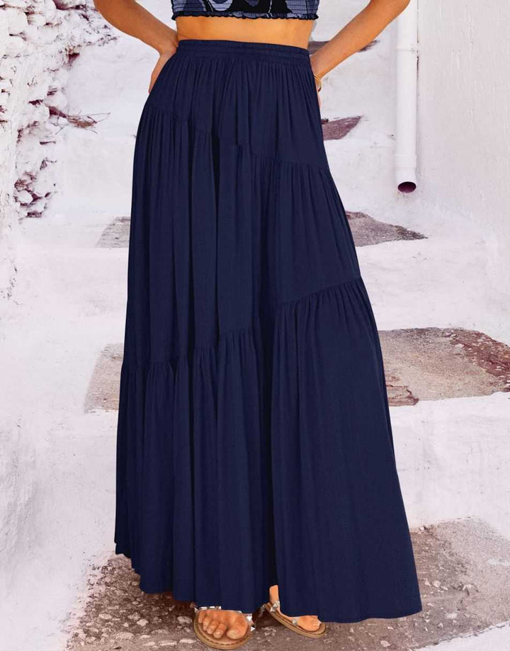ANRABESS Boho High Waist Pleated A-Line Maxi Skirt