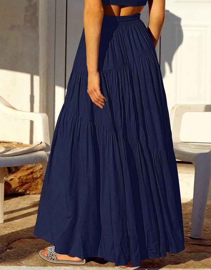 ANRABESS Boho High Waist Pleated A-Line Maxi Skirt