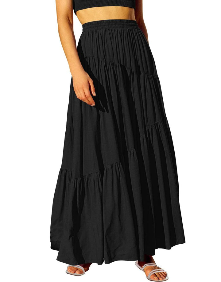 ANRABESS Boho High Waist Pleated A-Line Maxi Skirt