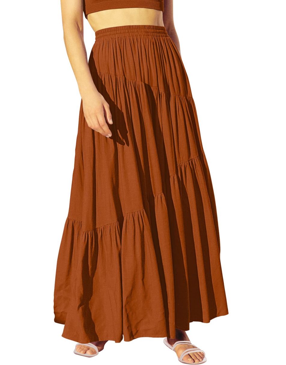ANRABESS Boho High Waist Pleated A-Line Maxi Skirt