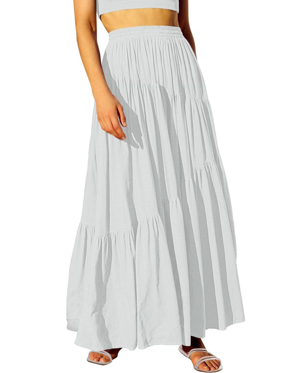 ANRABESS Boho High Waist Pleated A-Line Maxi Skirt