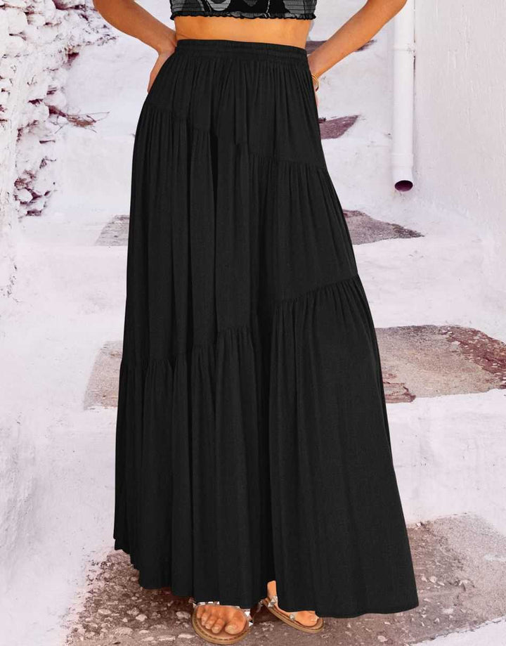 ANRABESS Boho High Waist Pleated A-Line Maxi Skirt