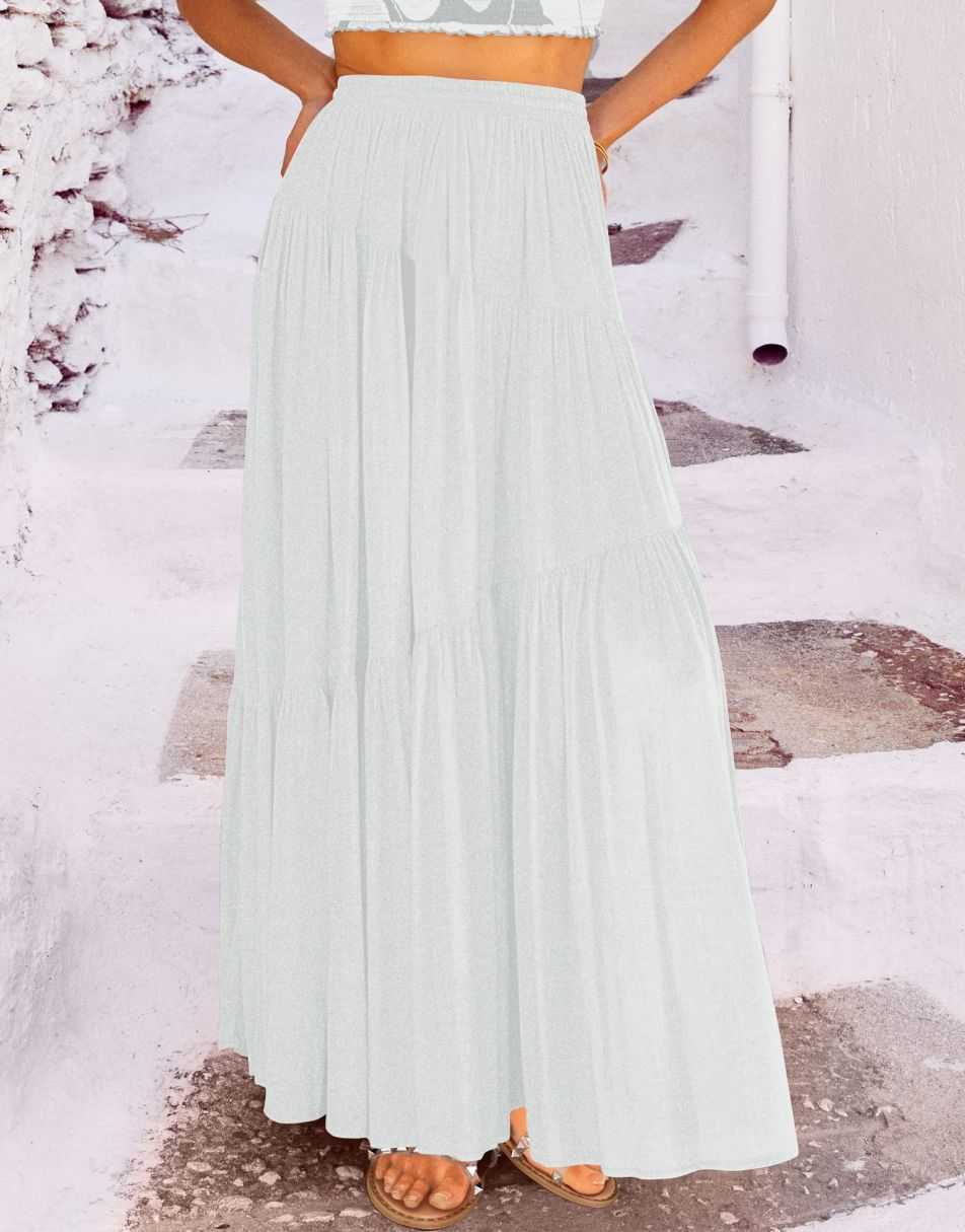 ANRABESS Boho High Waist Pleated A-Line Maxi Skirt
