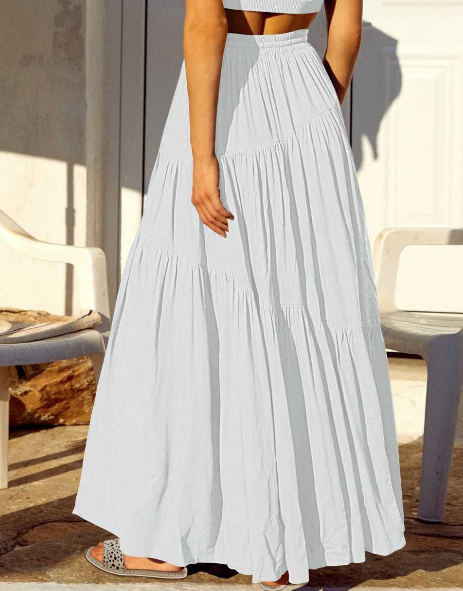 ANRABESS Boho High Waist Pleated A-Line Maxi Skirt