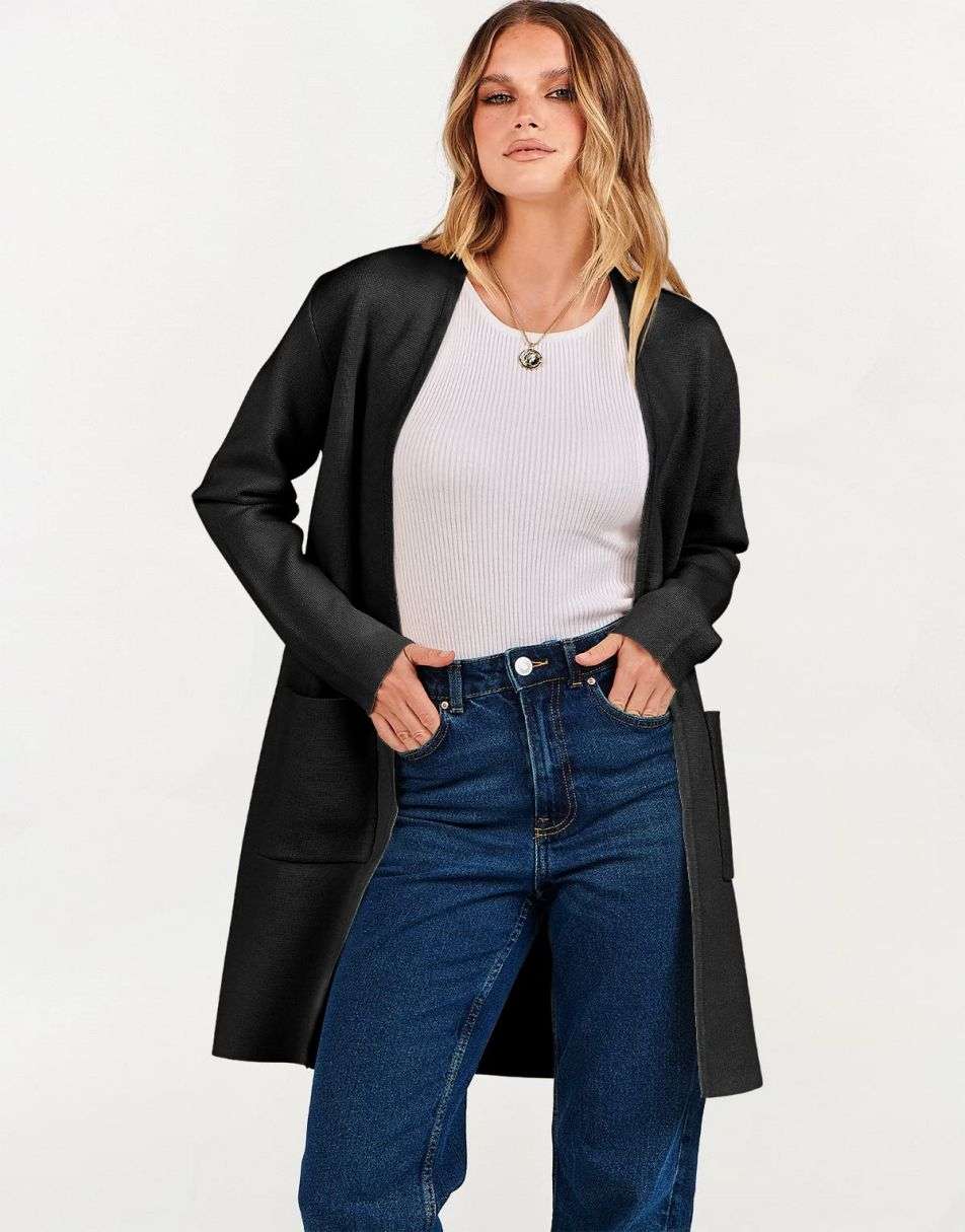 ANRABESS Women's Long Sleeve Open Front Cardigan Coat