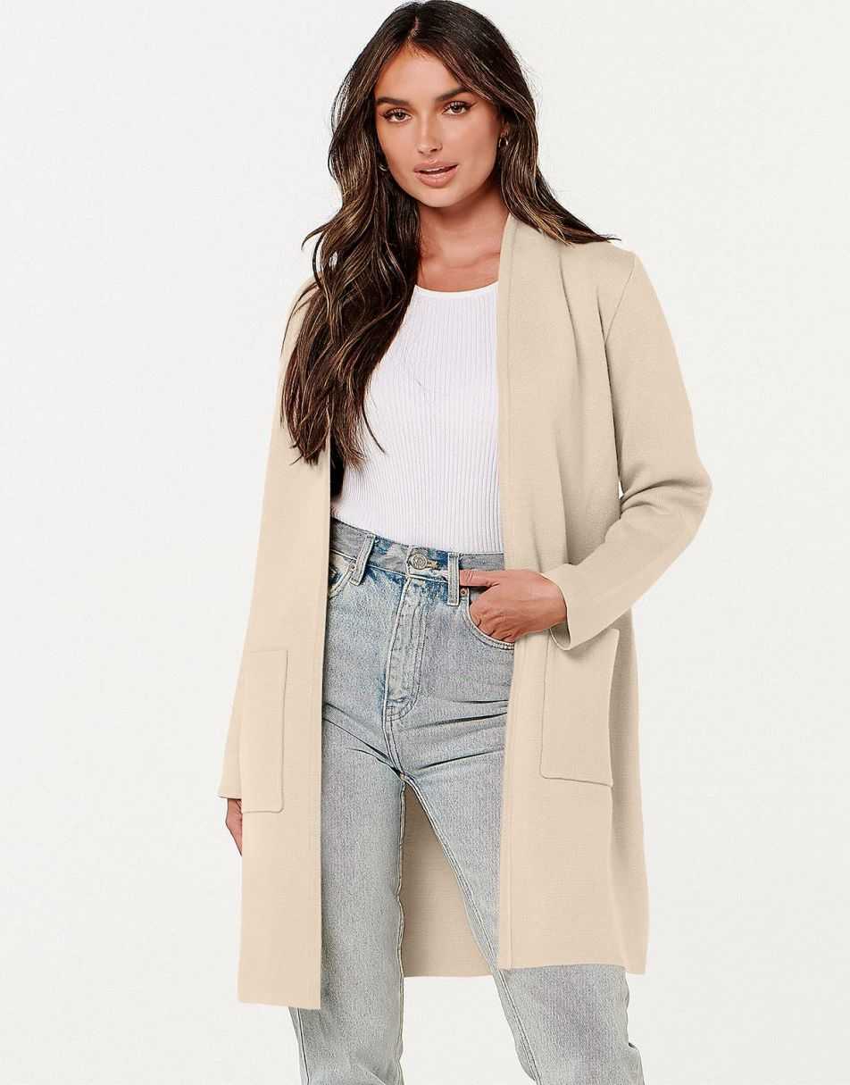 ANRABESS Women's Long Sleeve Open Front Cardigan Coat