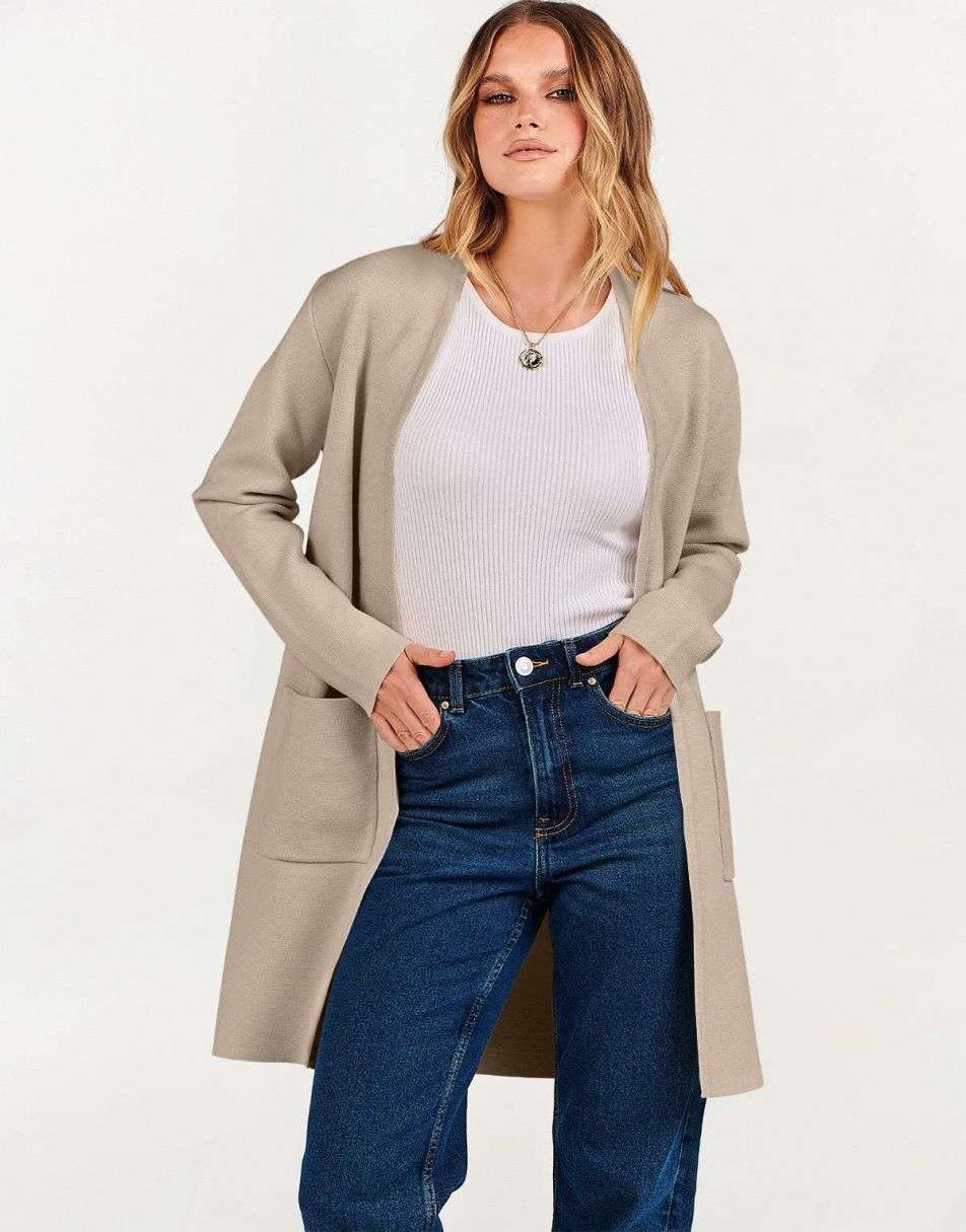 ANRABESS Women's Long Sleeve Open Front Cardigan Coat