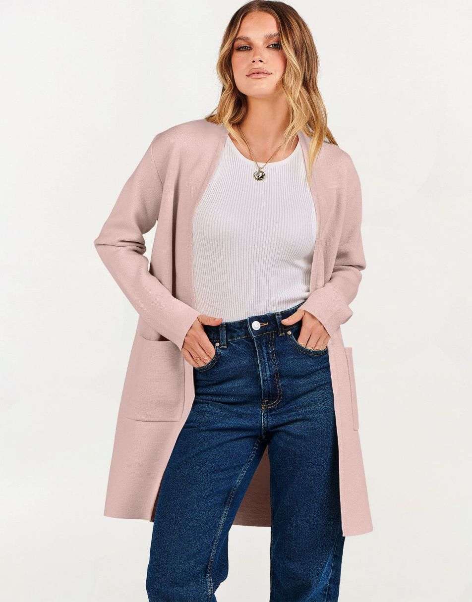 ANRABESS Women's Long Sleeve Open Front Cardigan Coat