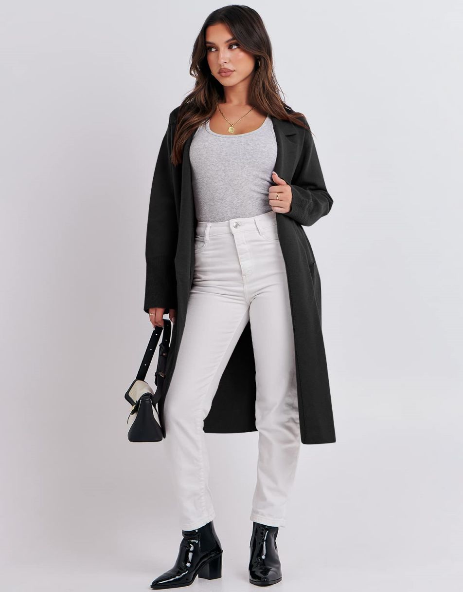 ANRABESS Women's Oversized Open Front Lapel Cardigan