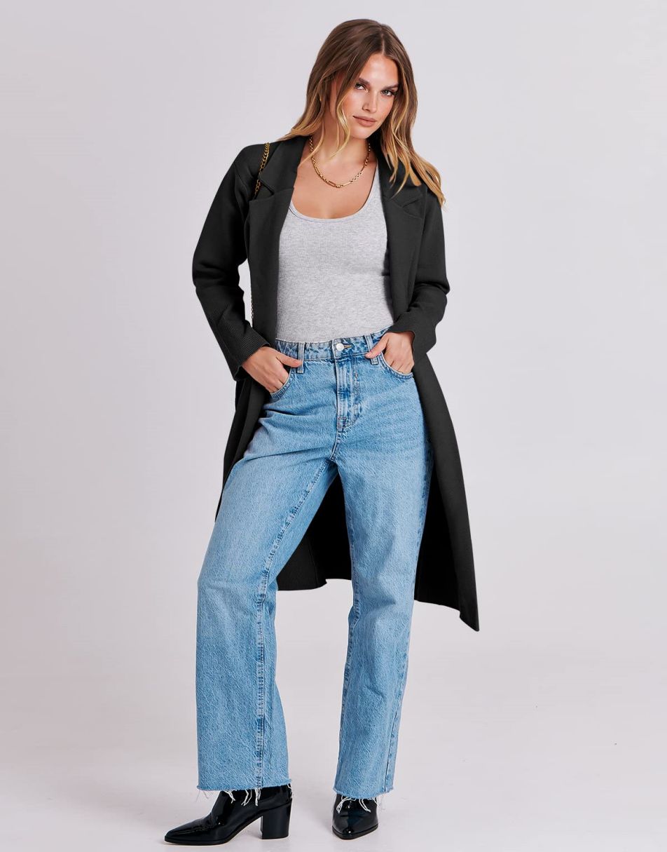 ANRABESS Women's Oversized Open Front Lapel Cardigan