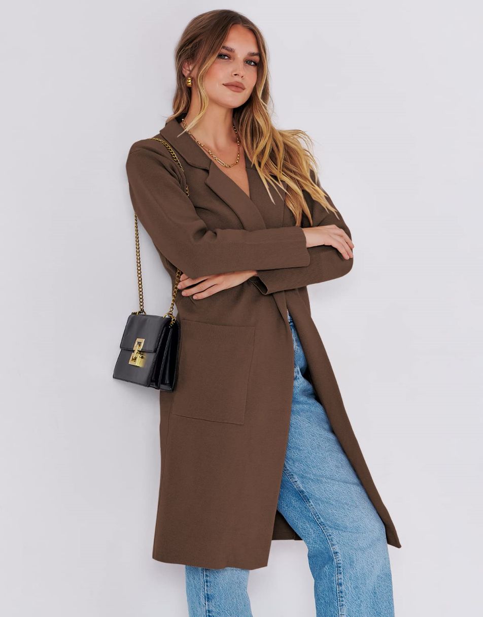 ANRABESS Women's Oversized Open Front Lapel Cardigan