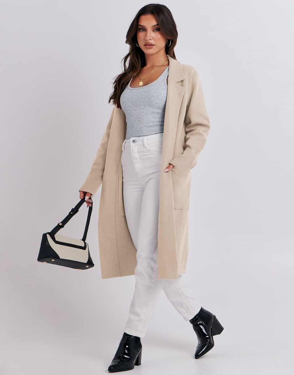 ANRABESS Women's Oversized Open Front Lapel Cardigan