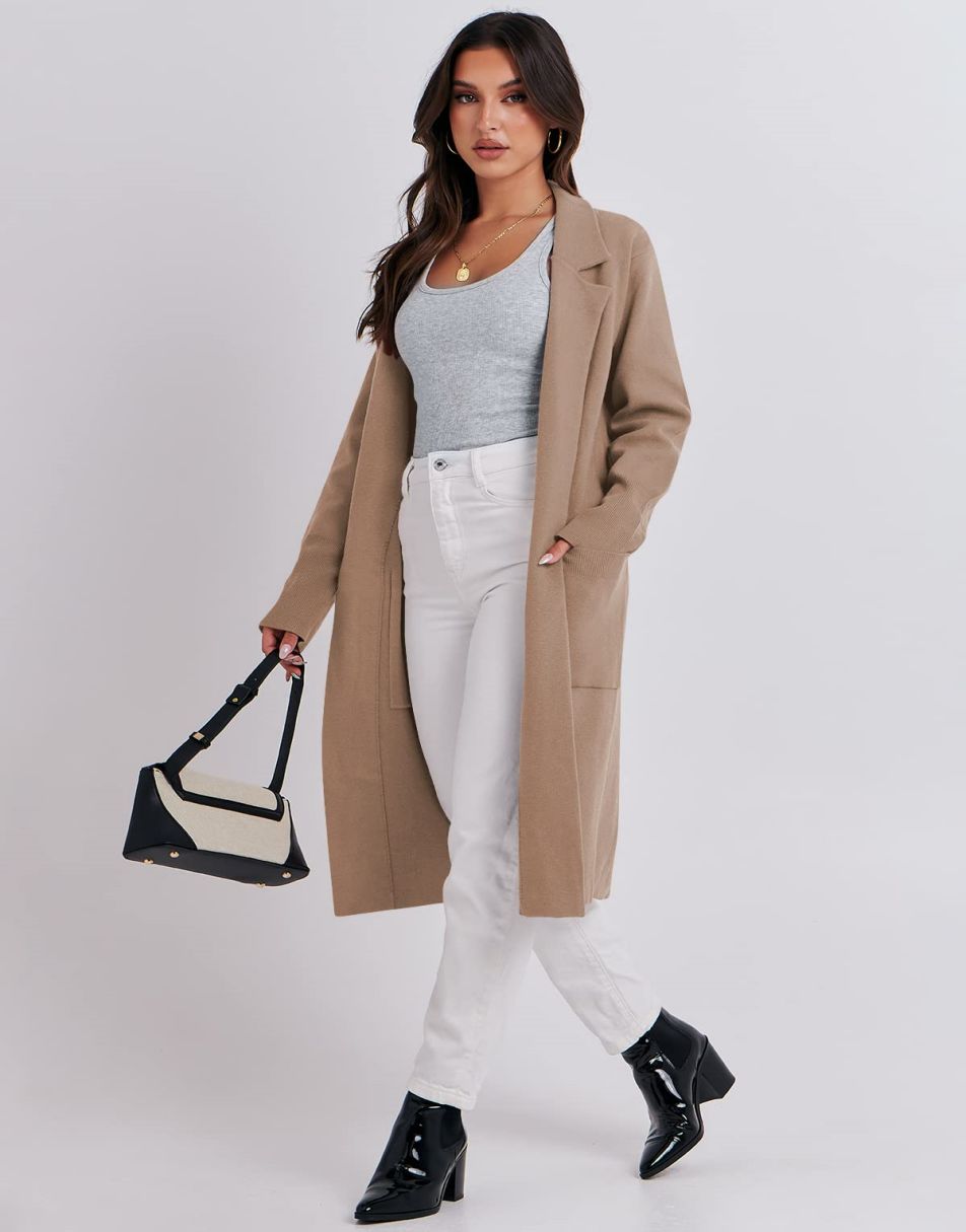 ANRABESS Women's Oversized Open Front Lapel Cardigan