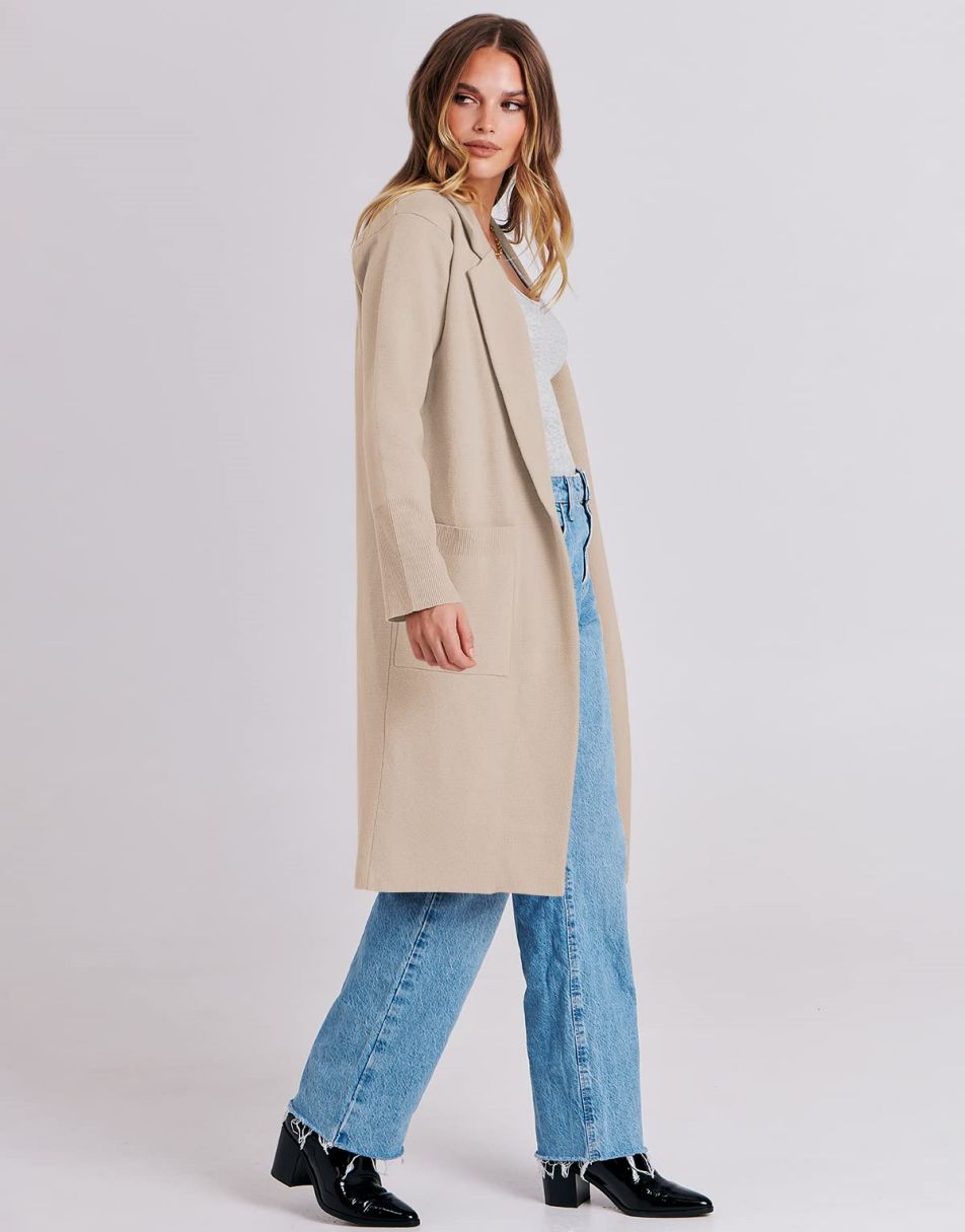 ANRABESS Women's Oversized Open Front Lapel Cardigan